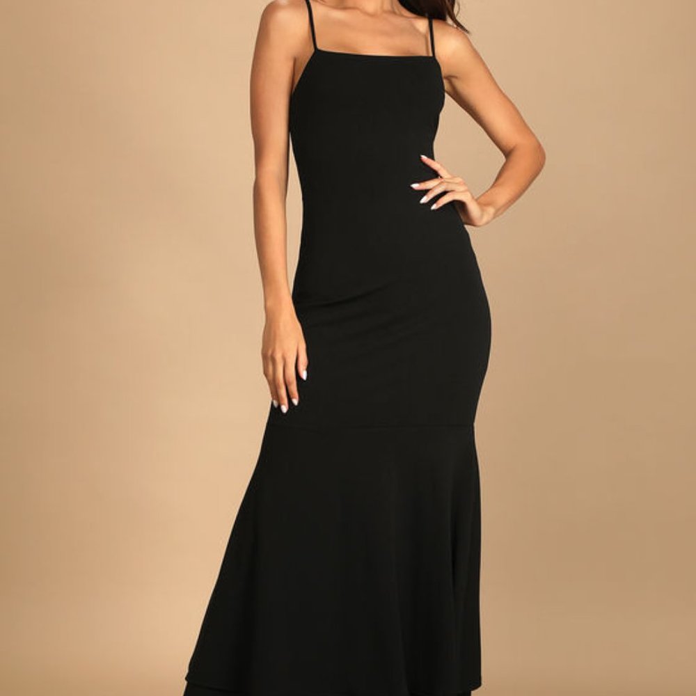 Black Tiered Trumpet Hem Maxi Dress (Lulu's)